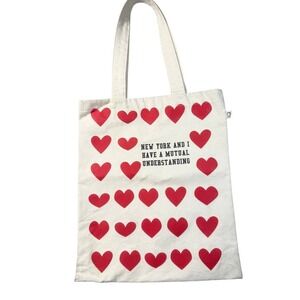 Pamela Barsky New‎ York Mutual Understanding Heart Canvas Tote Bag Cream Red